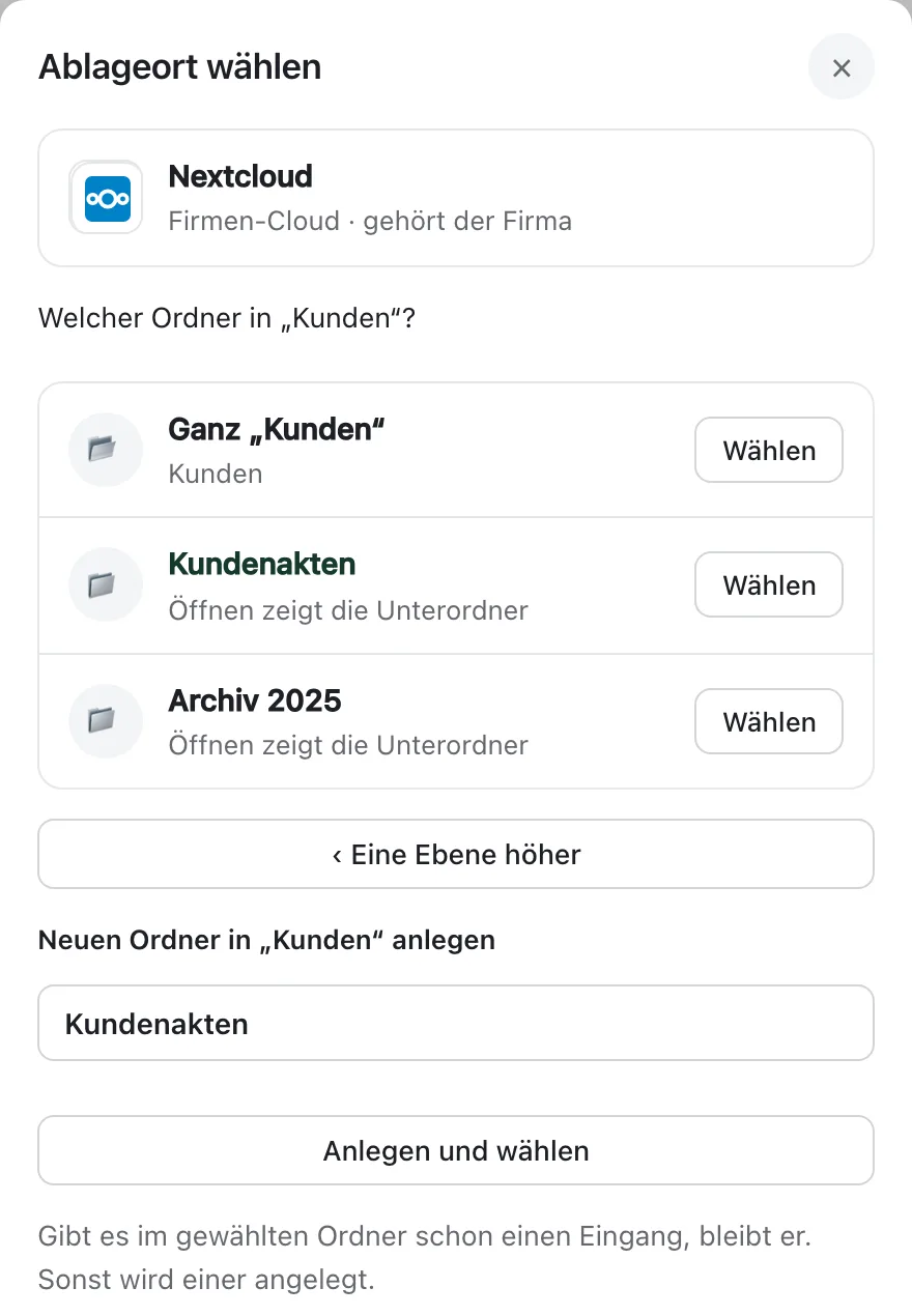Die Ordnerwahl im Konto „Firmen-Cloud“
