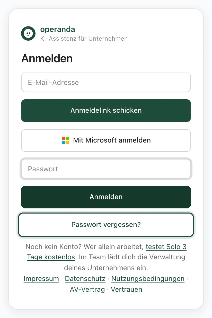 Nach „Mit Passwort anmelden“: Passwortfeld und „Passwort vergessen?“