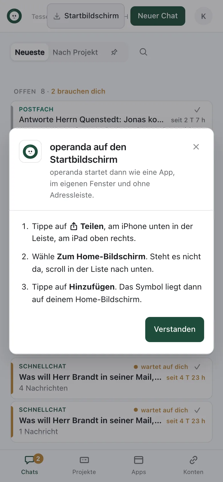 Die Anleitung von operanda für iPhone und iPad