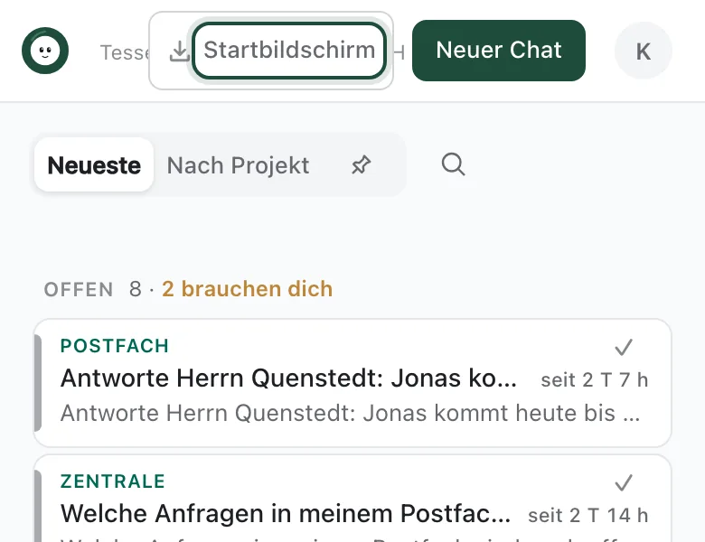 Oben im Kopf: der Knopf „Startbildschirm“