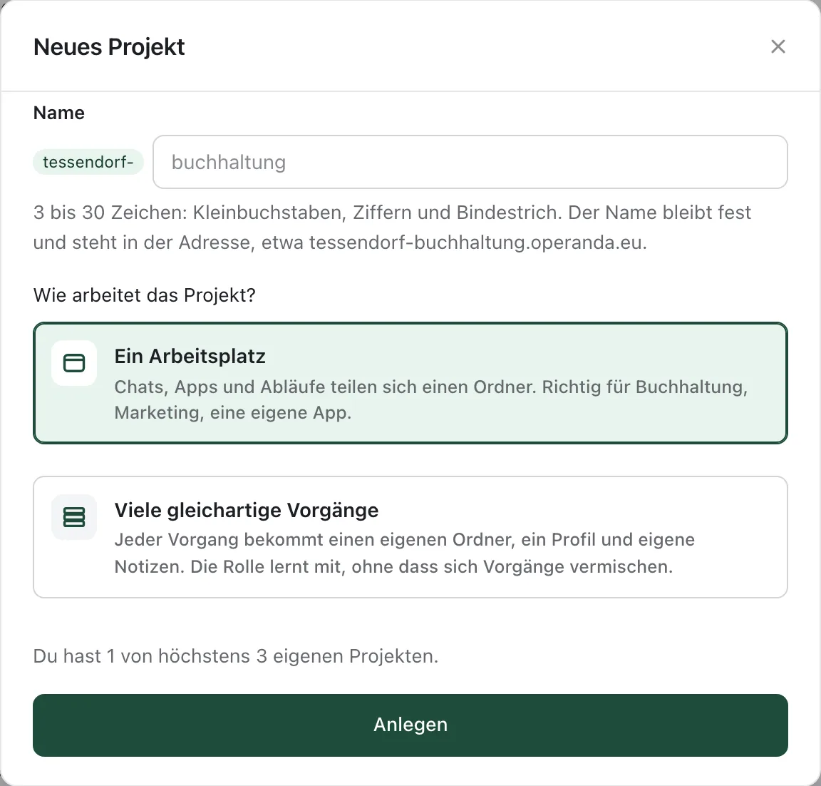 Der Dialog „Neues Projekt“